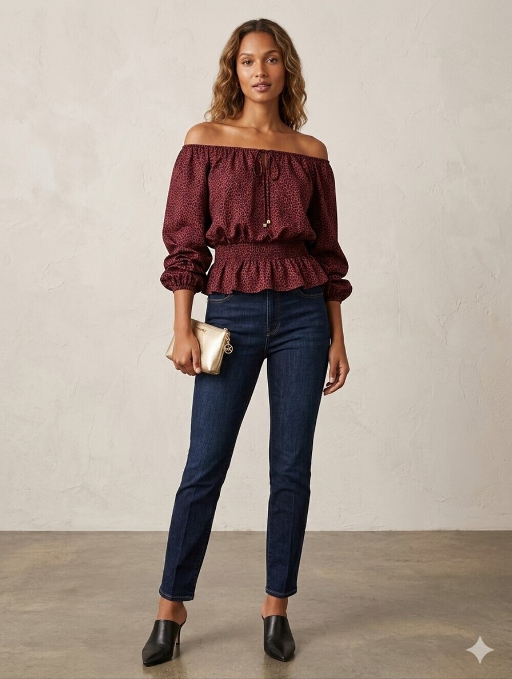Michael Kors Burgundy Leopard Print Blouse Sz Large